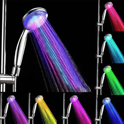 MoodGlow LED shower head with 7 color-changing water-powered LED lights for a vibrant shower experience