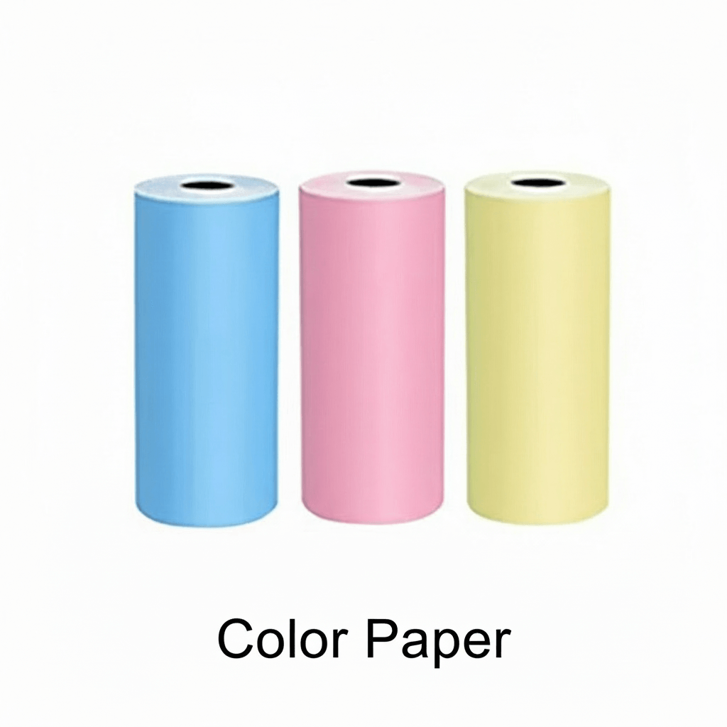 Three rolls of color paper in blue, pink, and yellow for crafting and printing uses.