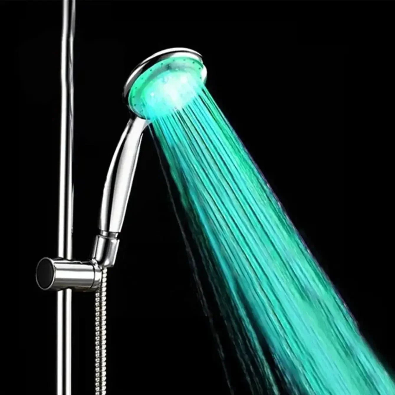 MoodGlow LED Shower Head with 7-color auto-changing water-powered LED lights and sleek chrome finish