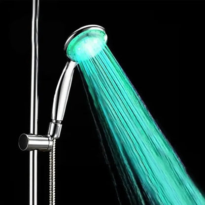 MoodGlow LED Shower Head with 7-color auto-changing water-powered LED lights and sleek chrome finish