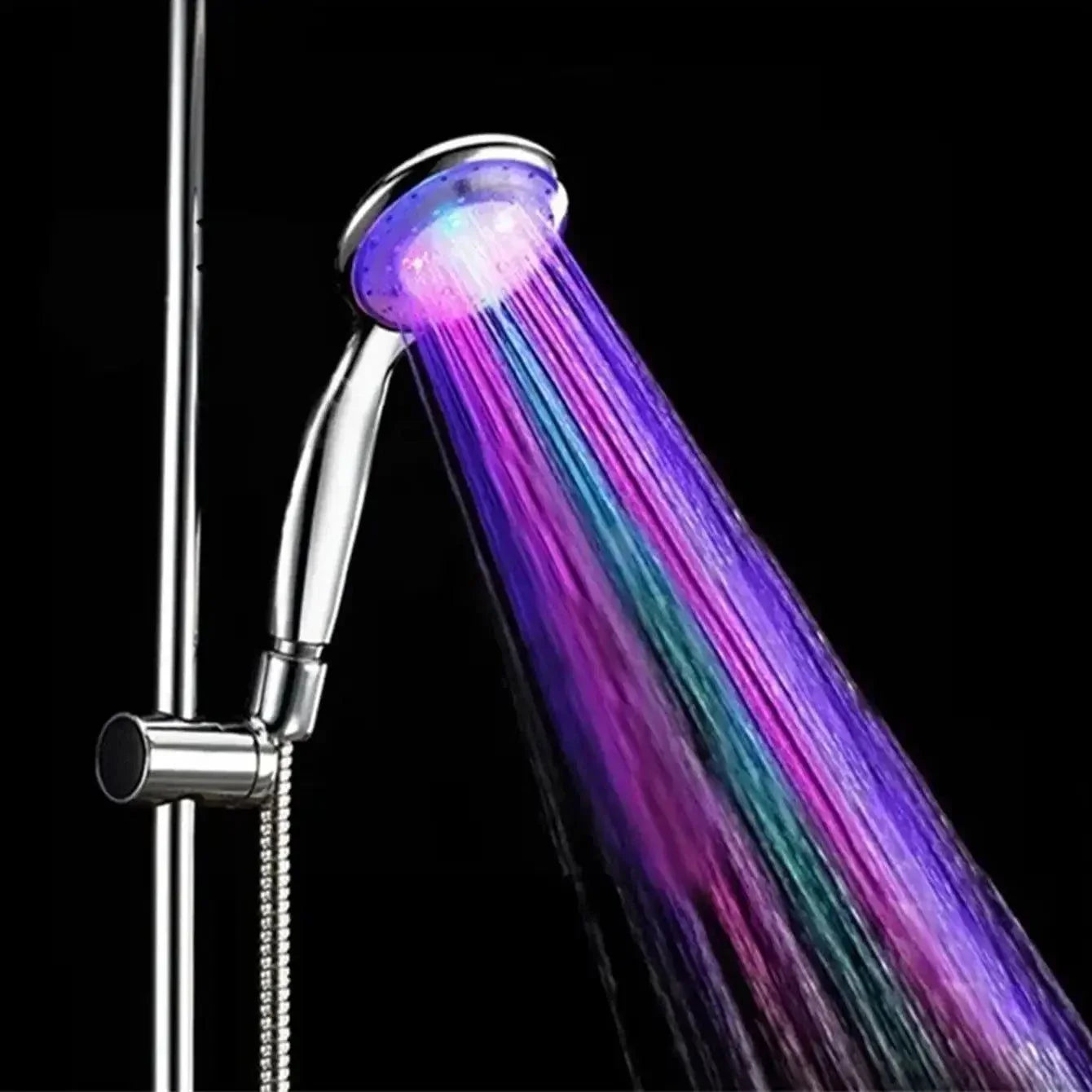 MoodGlow LED shower head with 7-color auto-changing water-powered lights for a relaxing, colorful shower experience